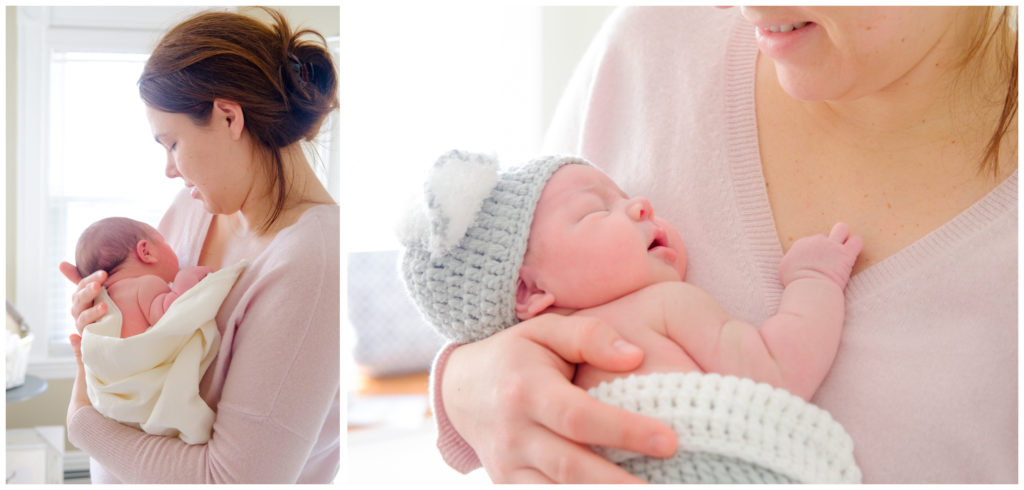 new mom in pink and her baby in a bunny costume