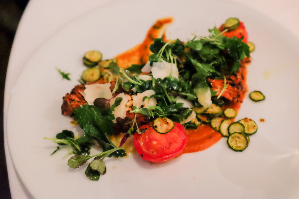 A zucchini and tomato appetizer from a Boston restaurant