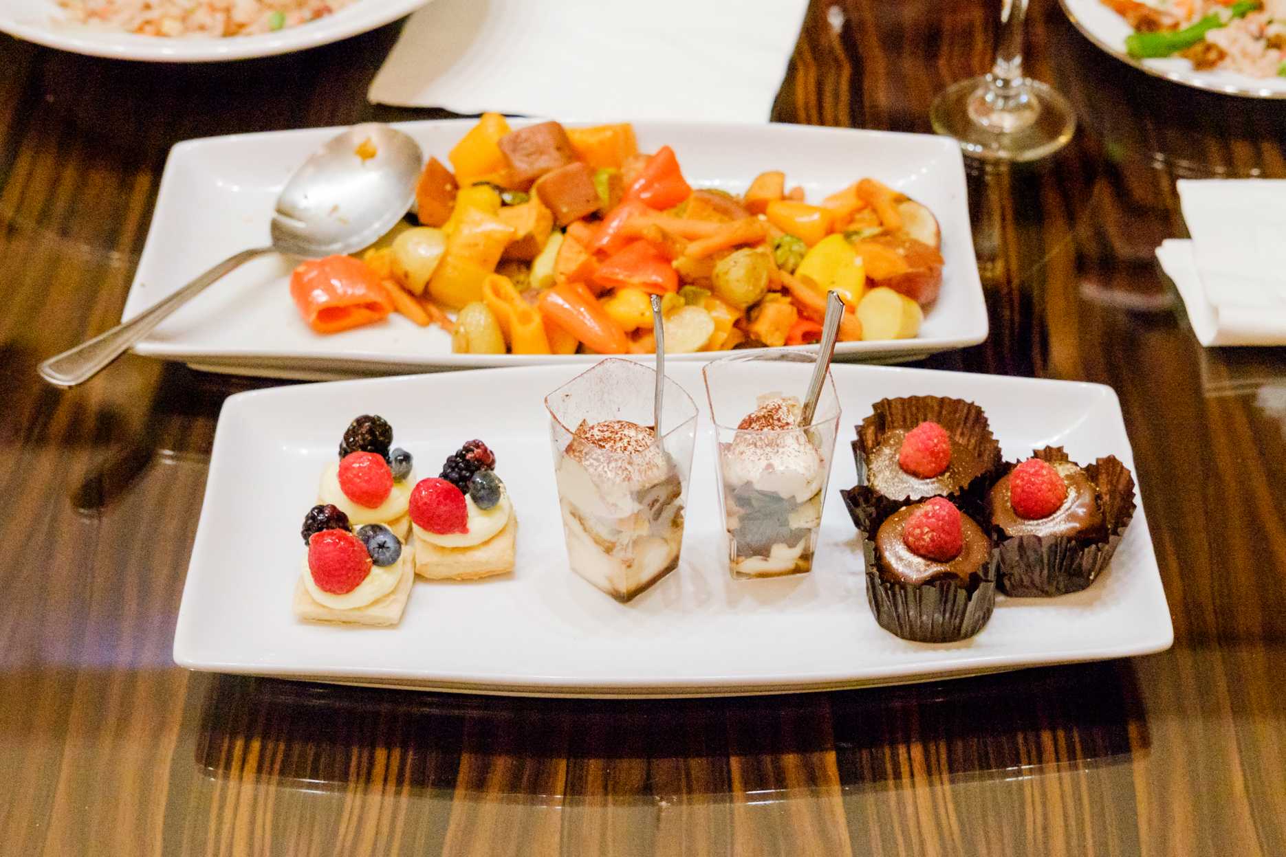 Staff meal and mini desserts for the band at a wedding in San Diego.