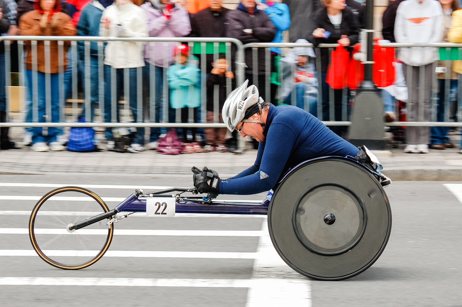 Cyclist near Boston Marathon finish line in Back Bay