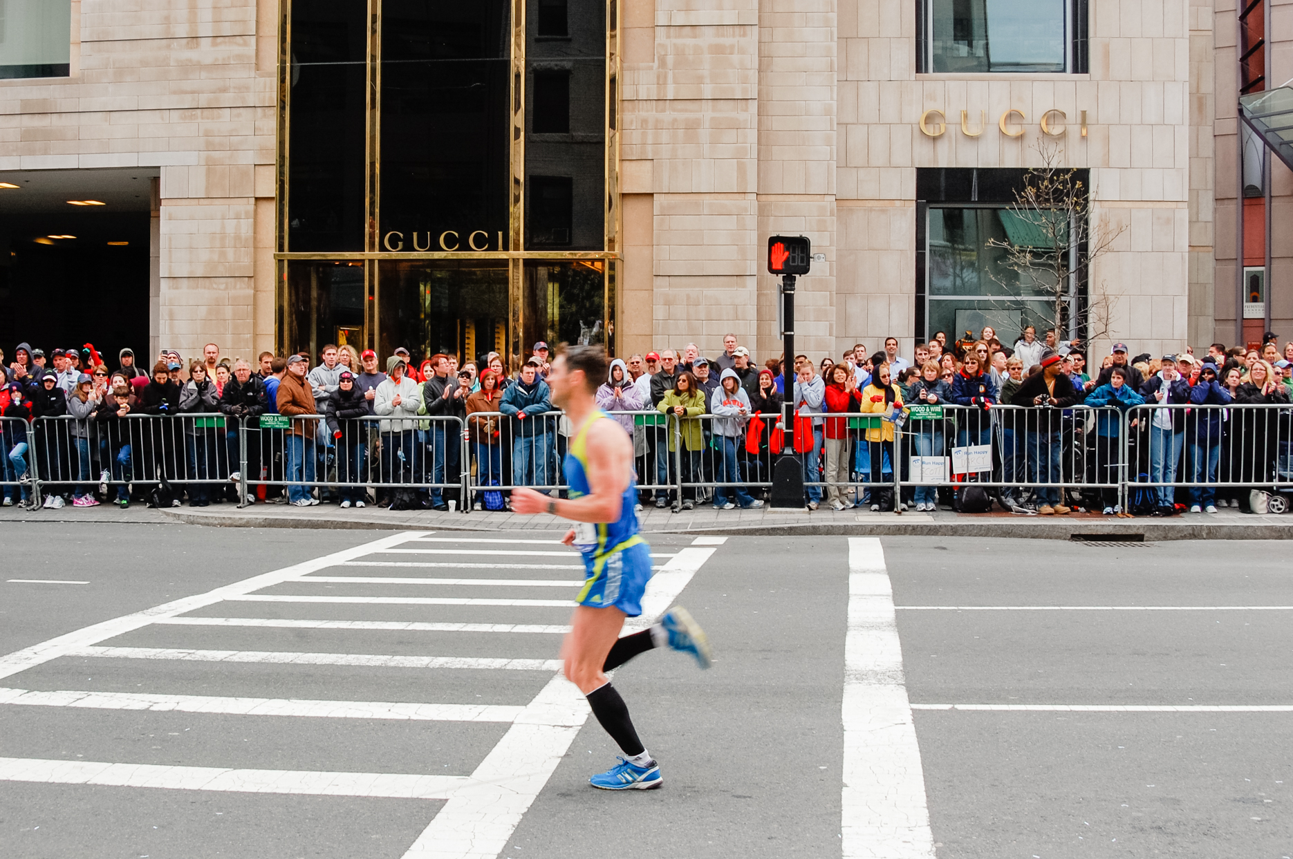 Boston marathon runner nearing the finish line in Back Bay