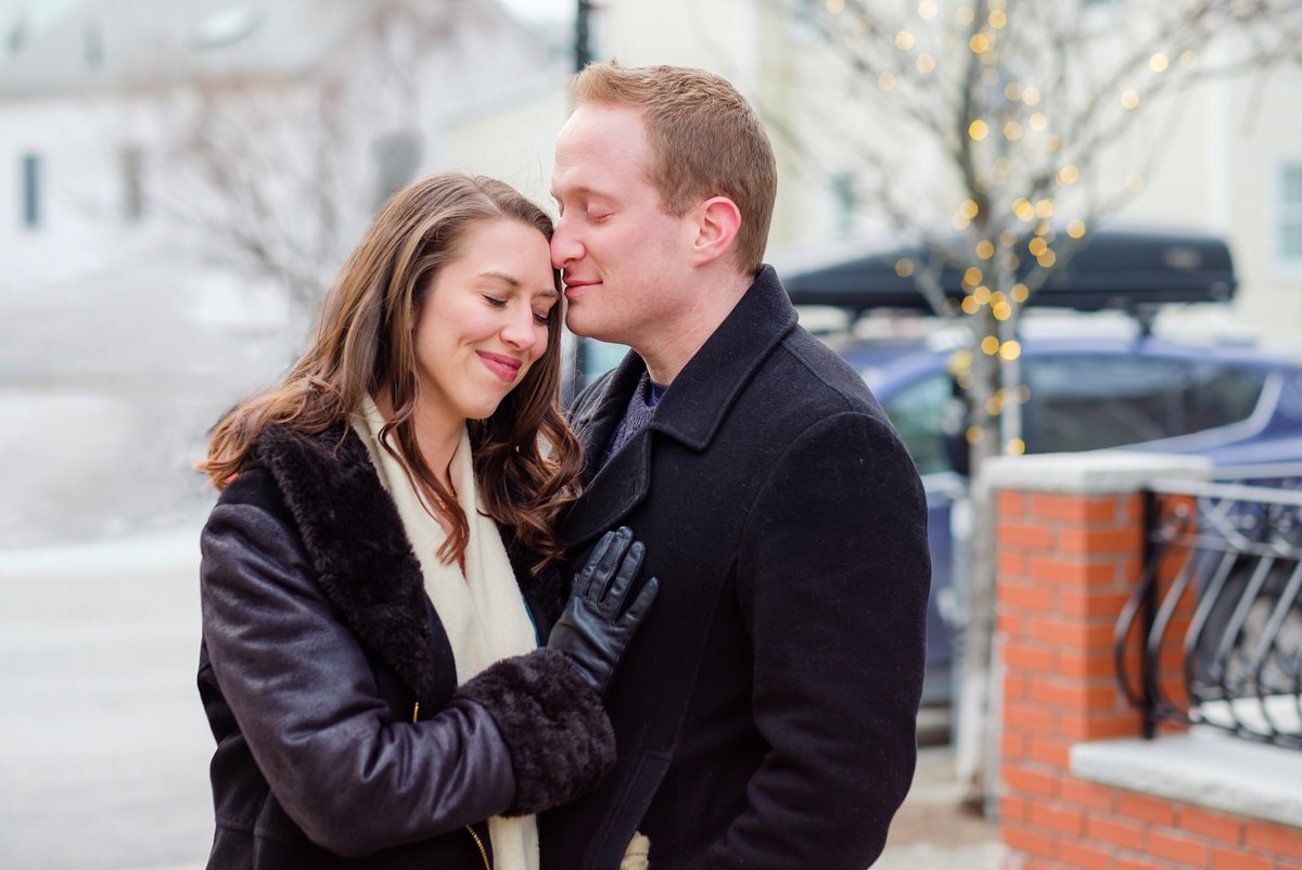 Engaged couple at Bow Market in Union Square