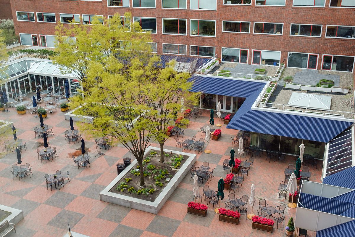 The courtyard of the Charles Hotel in Harvard Square, Cambridge, MA