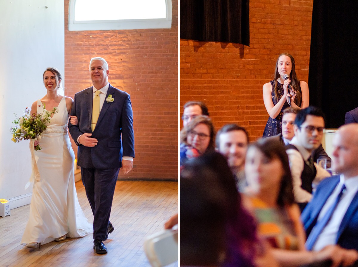 Bride walks down the aisle with her dad while a friend sings I Choose You by Sara Bareilles