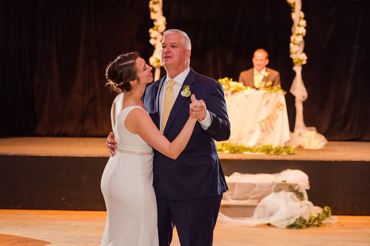 Bride dances with her dad at the Somerville Armory