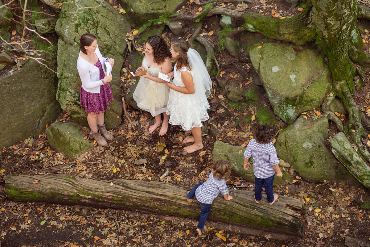 Woodsy outdoor national park camping wedding venue at Purgatory Chasm in Massachusetts