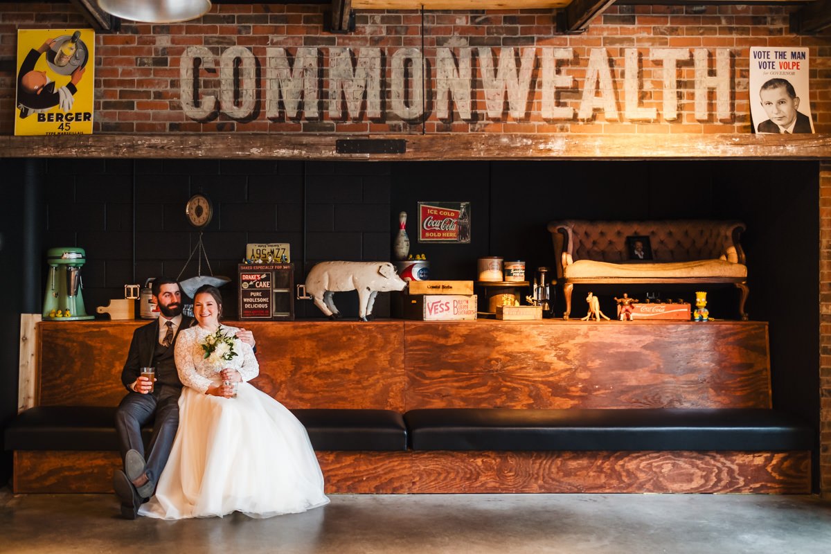 Newlywed couple relaxing at their Commonwealth Cambridge wedding. 